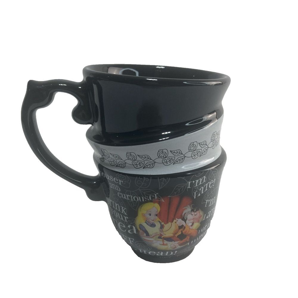 Disney Parks‎ Alice in Wonderland Mad Hatter Drink Me Stacked Black Tea Cup Mug